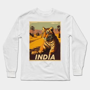 India Tiger Vintage Travel Art Poster Long Sleeve T-Shirt